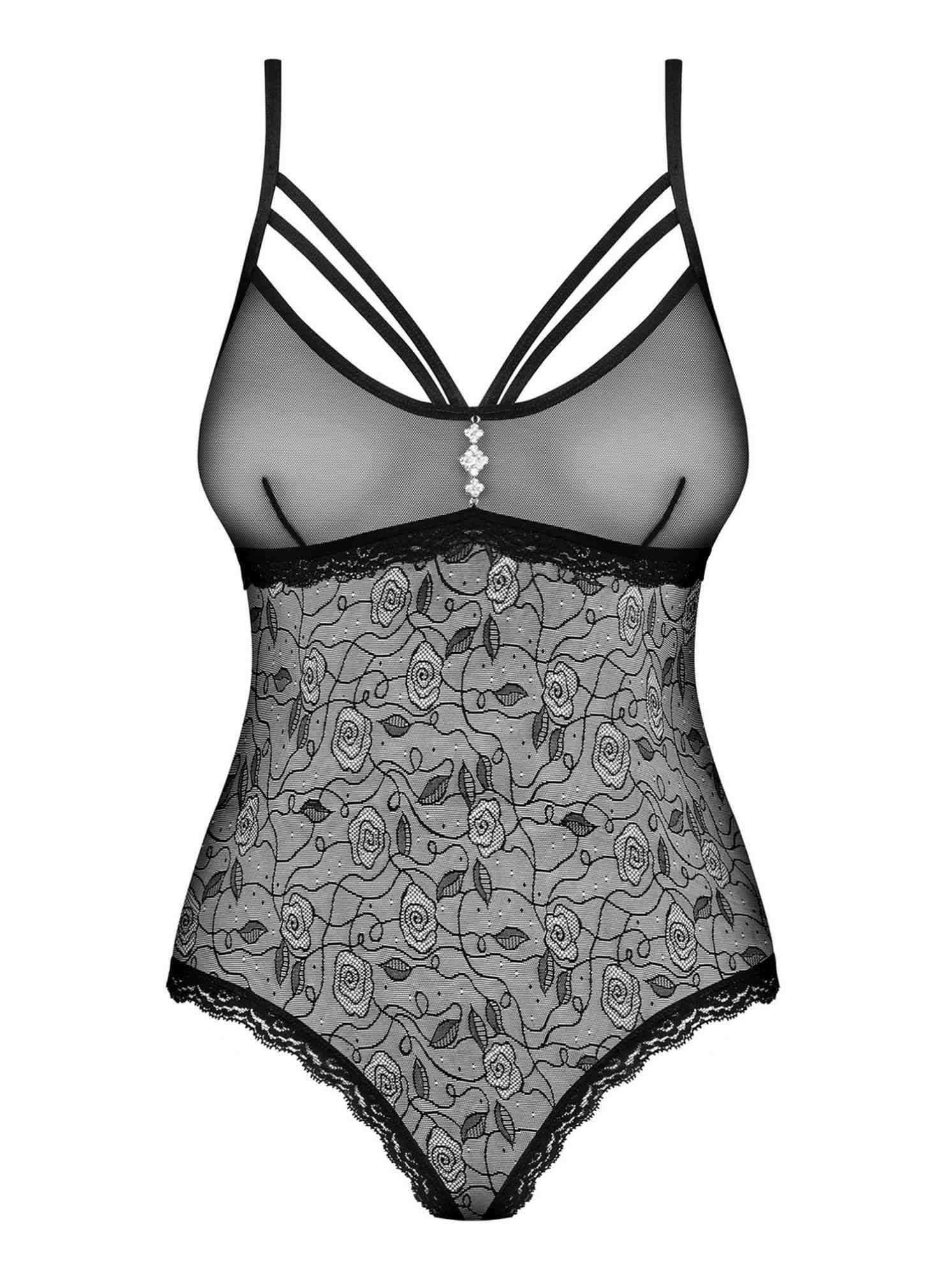 Эротическое боди с вышивкой Obsessive 818-TED-1 2XL (черный)