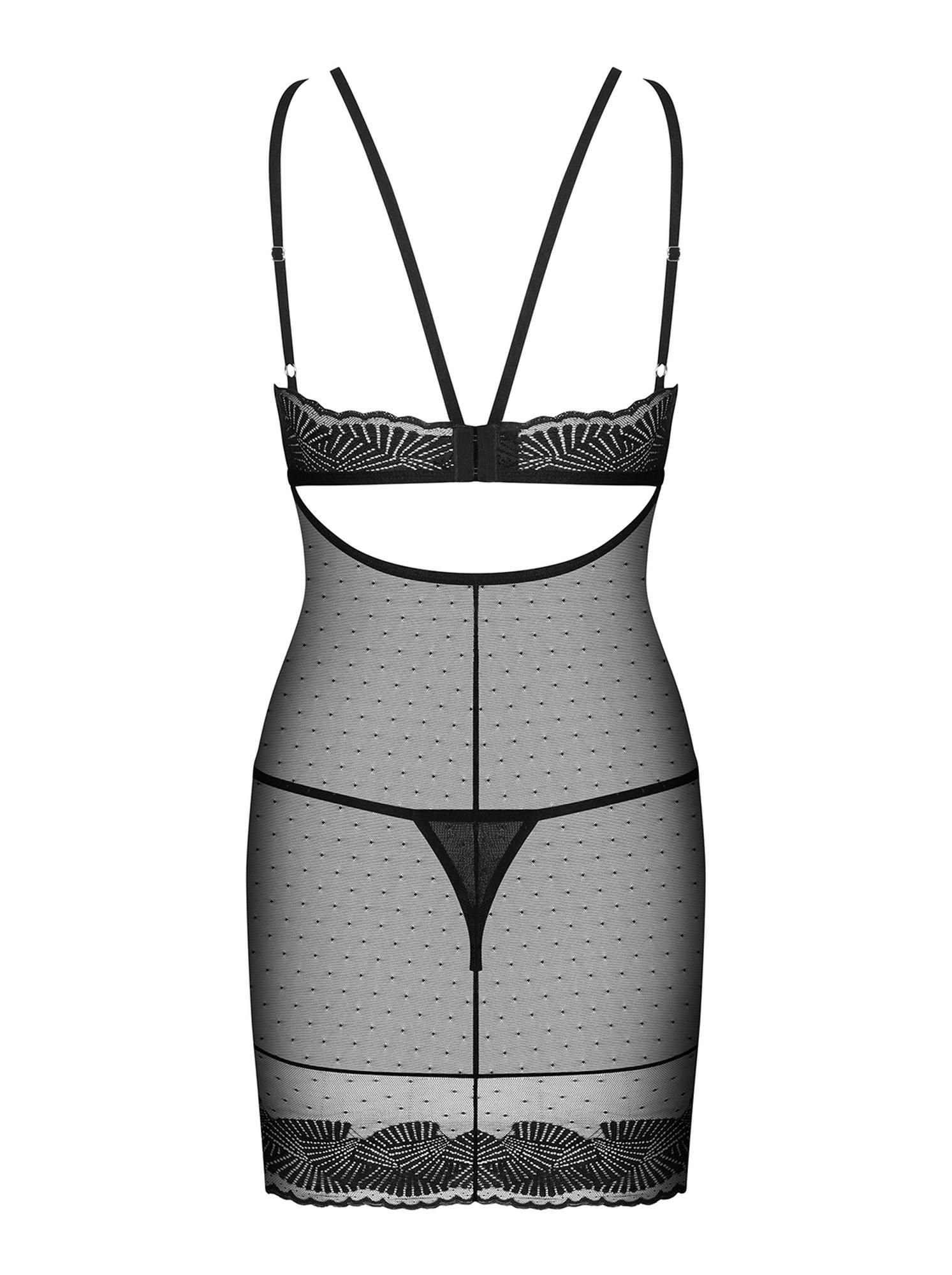 Сорочка и стринги Obsessive Allastia, L/XL (черный)