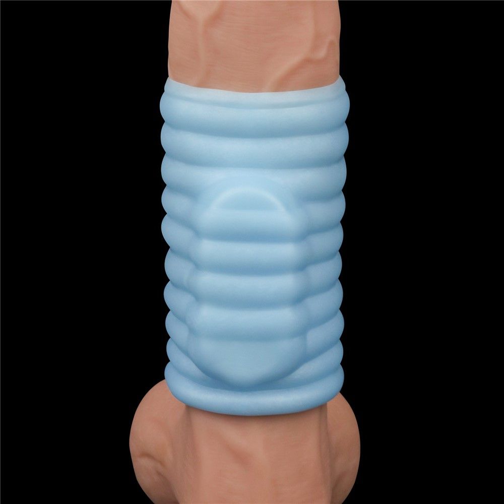 Насадка на пенис с вибрацией Knights Ring Vibrating Wave, 10 см (голубой)