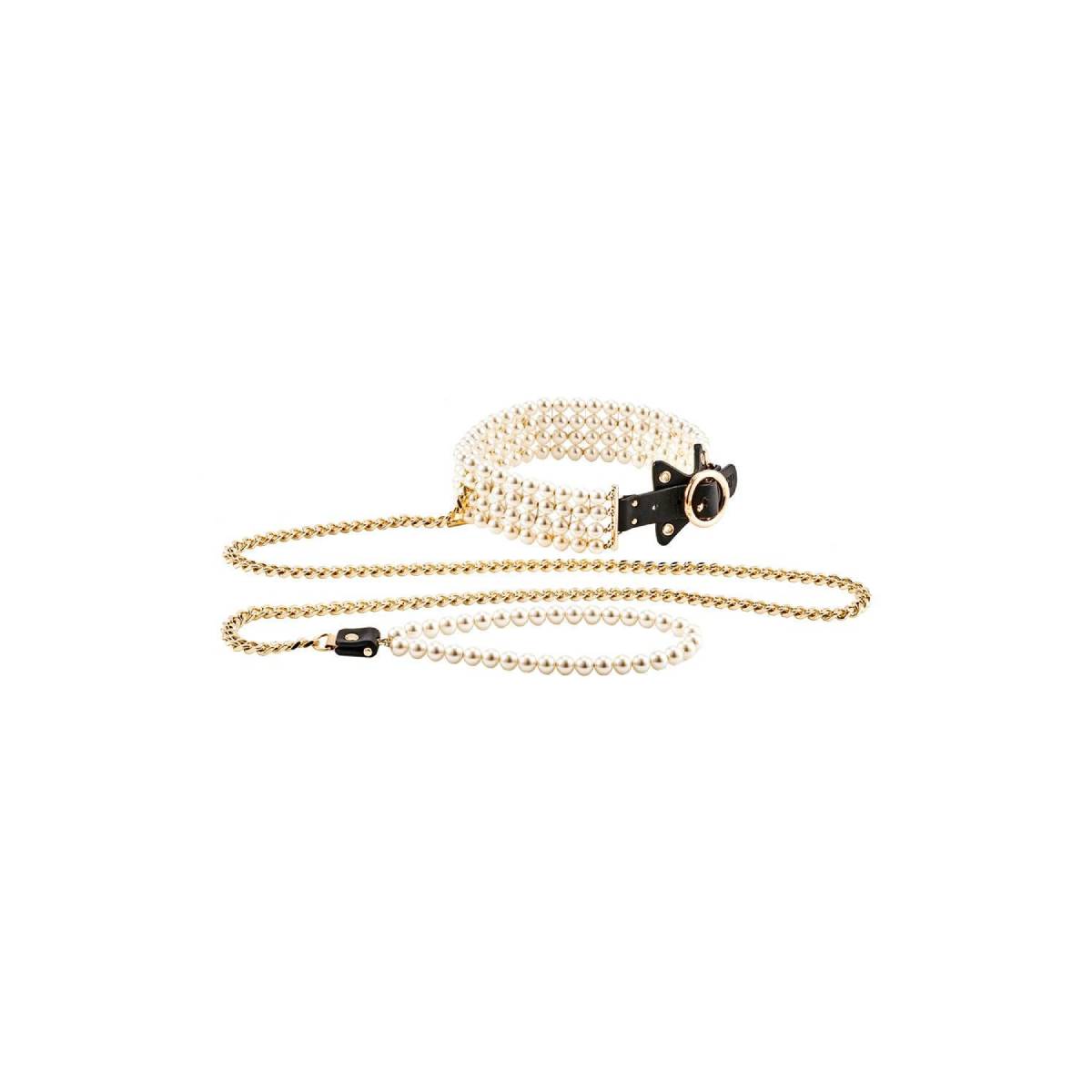Ошийник з повідцем Guilty Pleasure BDSM Luminous Pearl Leash & Collar (золотий)