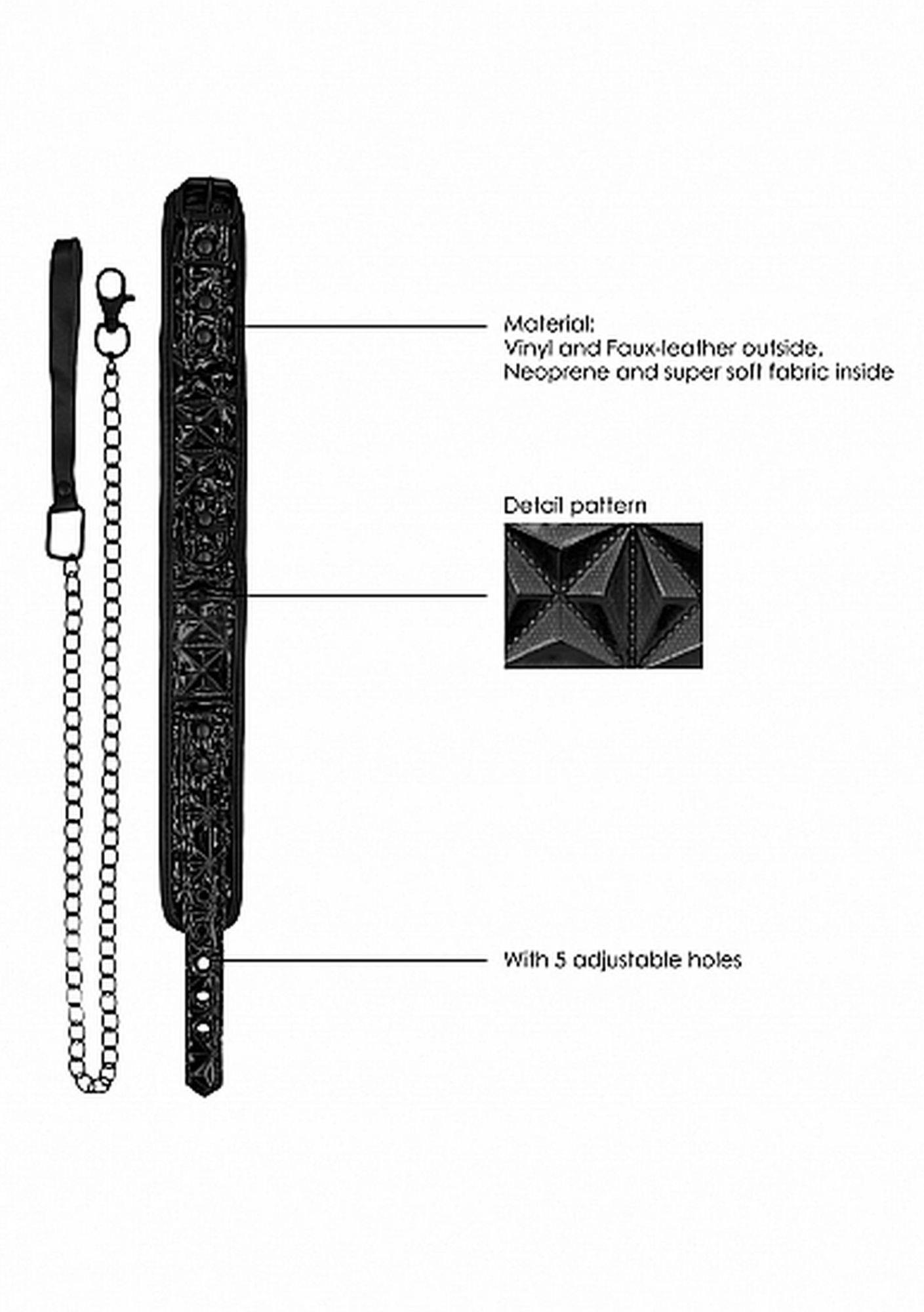 Ouch Luxury Collar with Leash - Obroża ze smyczą, Czarny, 52.5 cm