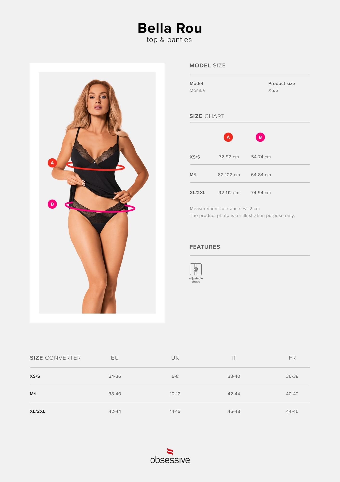 Комплект белья Obsessive Bella Rou, XL/2XL (черный)