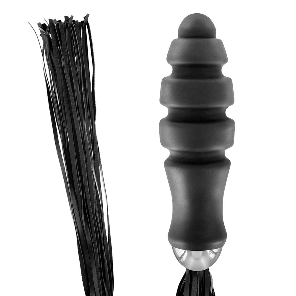Флоггер с анальной пробкой Fetish Tentation Whip with Ogive Handle, 45,5 см (черный)