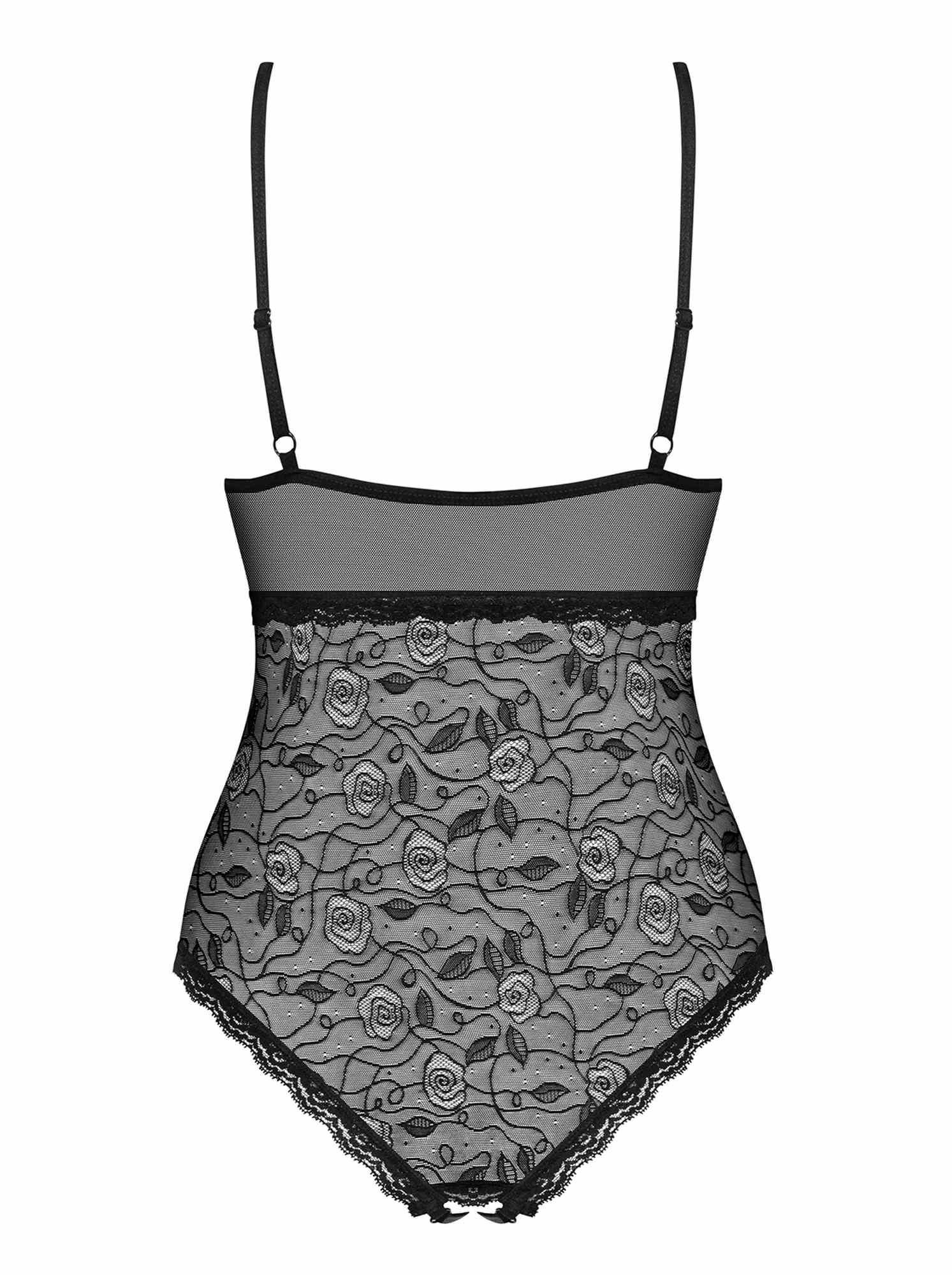 Эротическое боди с вышивкой Obsessive 818-TED-1 S/M (черный)