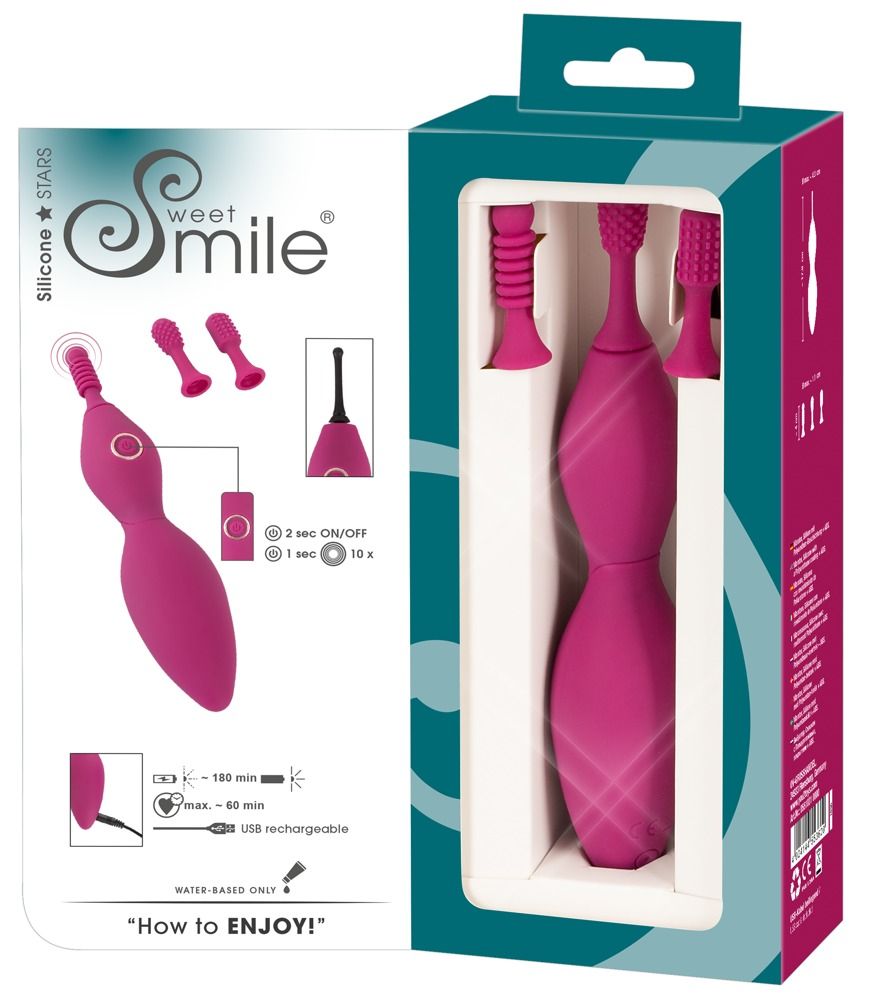 Клиторальный вибратор Sweet Smile Spot Vibrator With 3 Tips, 17,9 см (розовый)
