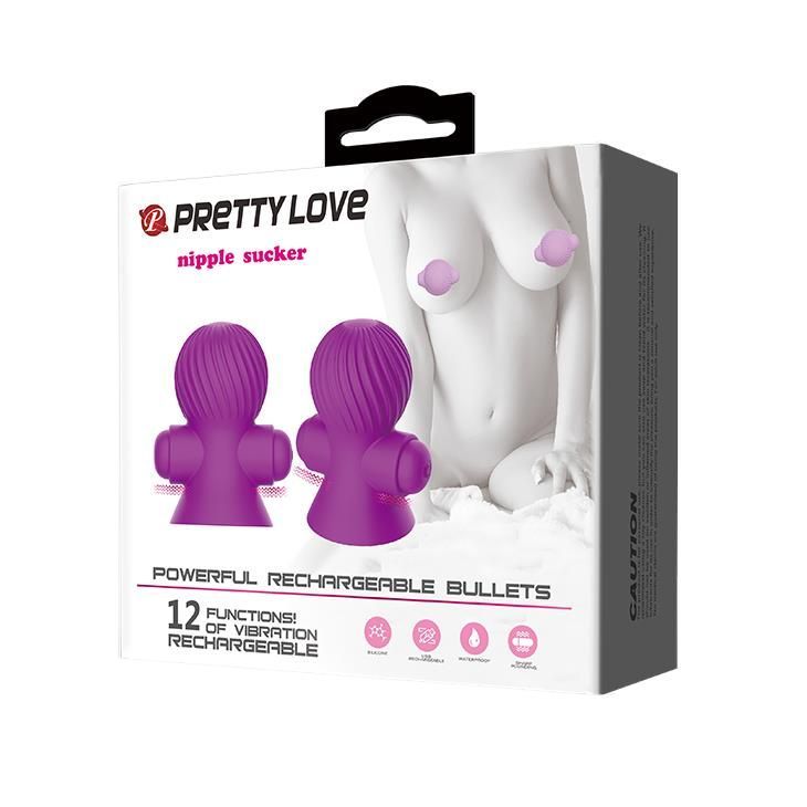 Wibrujące pompki do sutków Pretty Love Nipple Sucker, 7,2 cm (fioletowy)