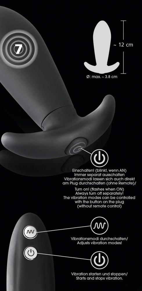 Korek analny Remote Controlled Vibro Plug, 12 cm (czarny)
