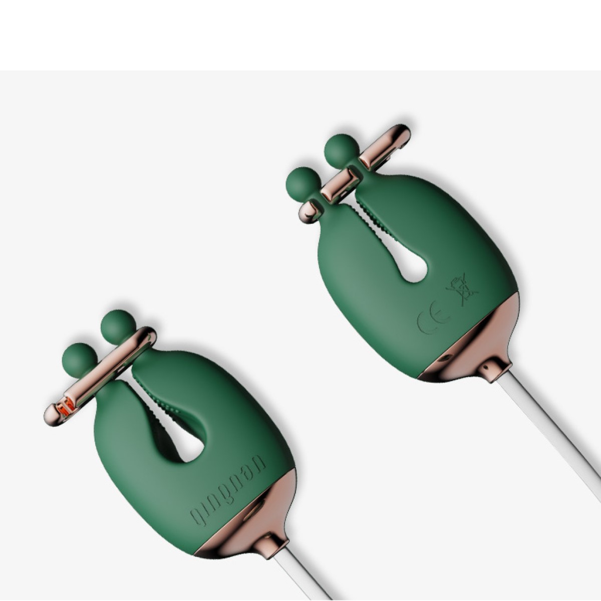 Qingnan No.2 Vibrating Nipple Clamps and Choker Set - Zaciski na sutki, Zielony, 86 cm