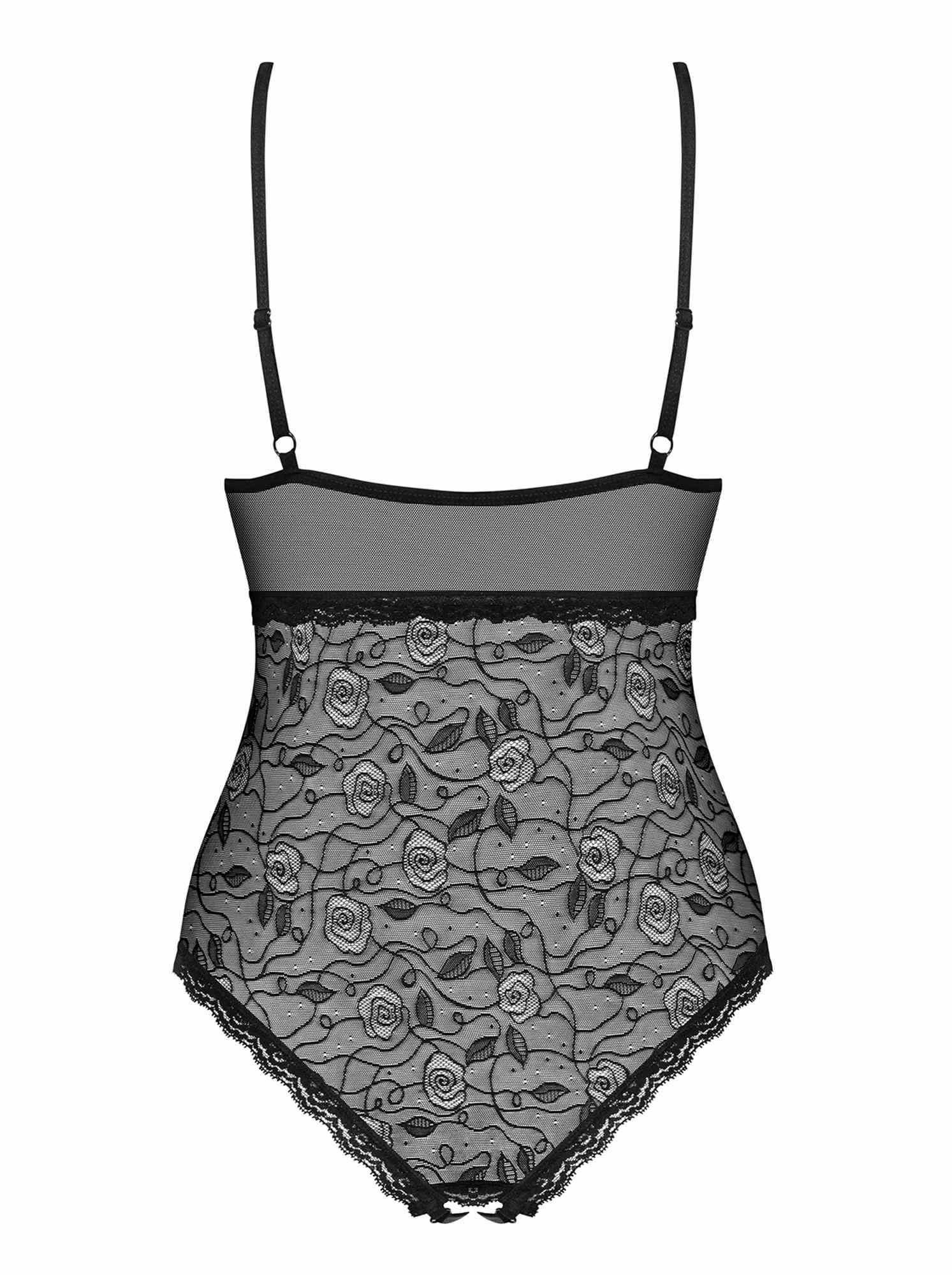 Эротическое боди с вышивкой Obsessive 818-TED-1 2XL (черный)