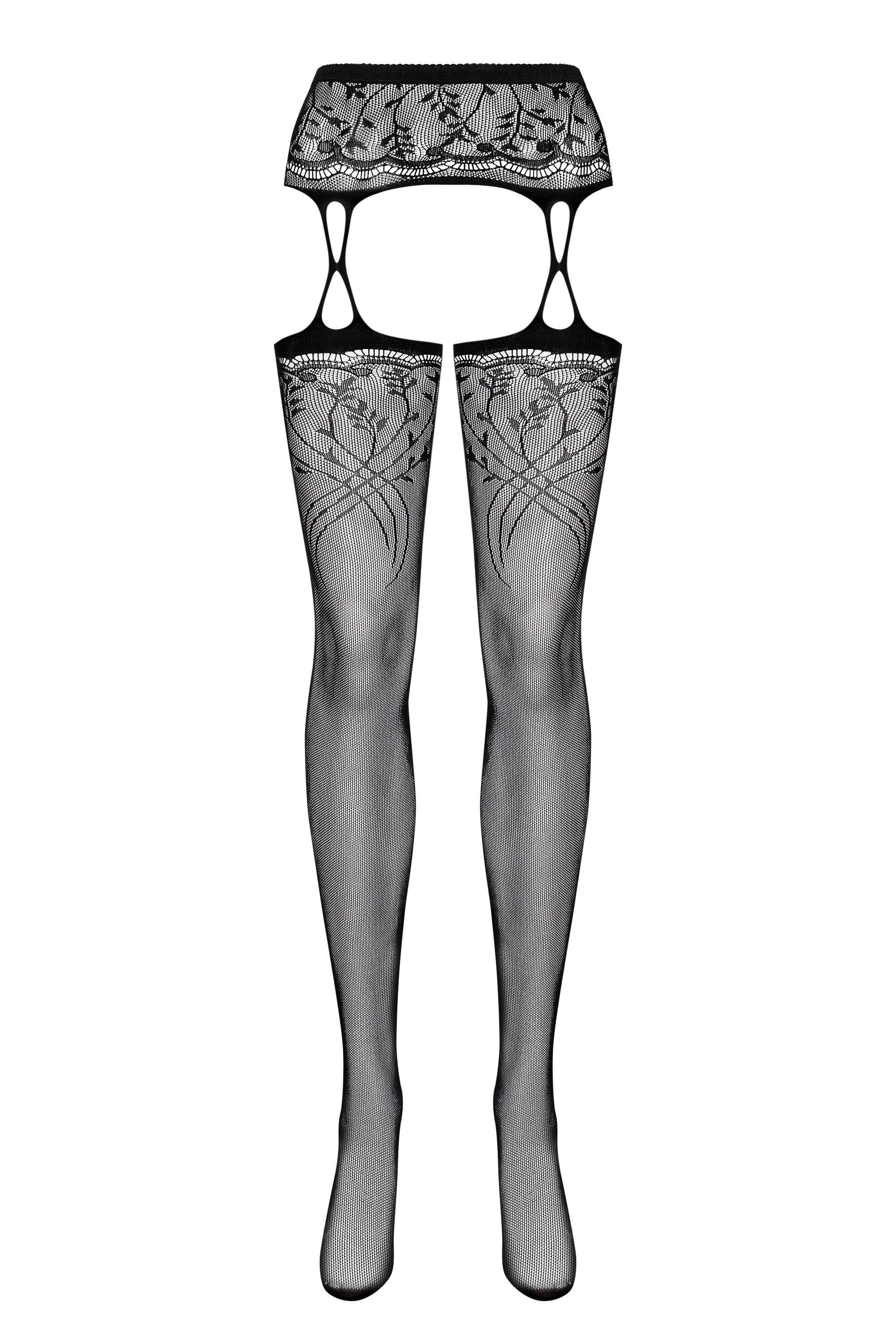 Чулки с поясом Obsessive S206, S/M/L (черный)