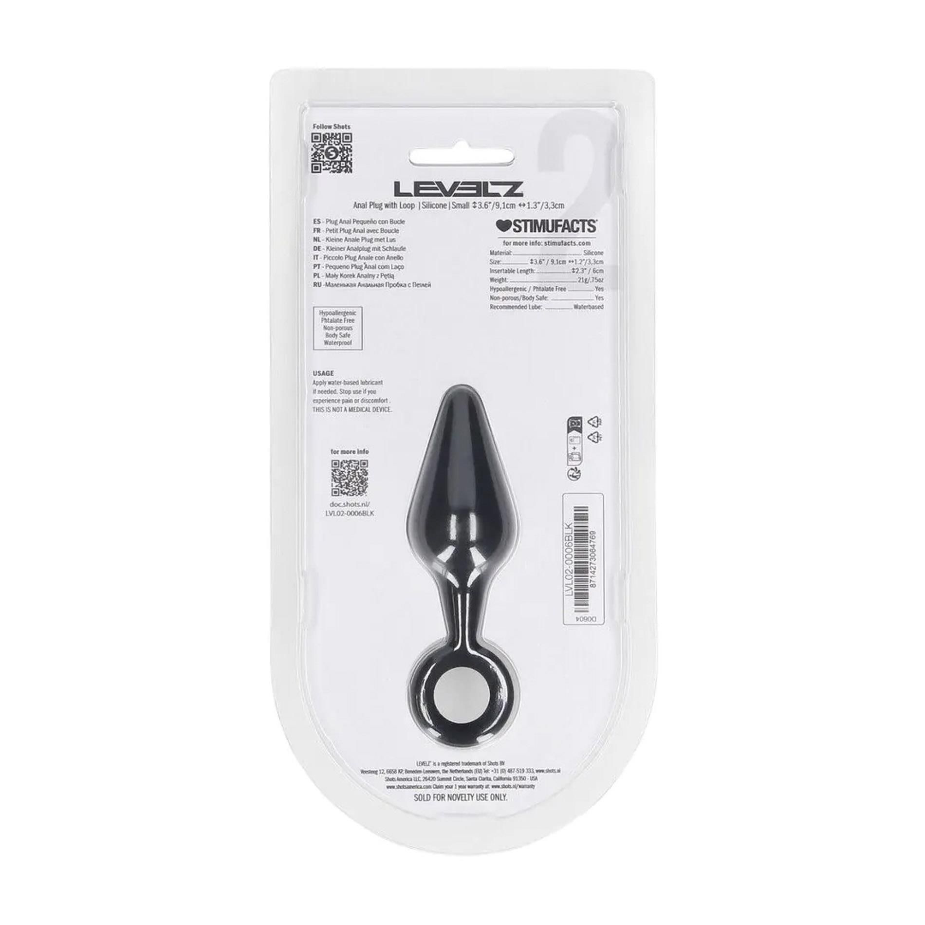 Анальная пробка Levelz Anal Plug with Loop S, 10 см (черный)