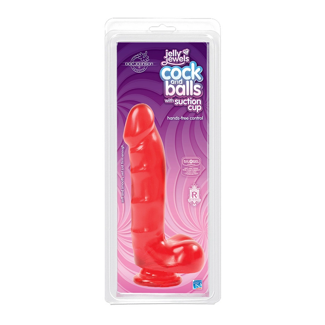 Фаллоимитатор Jelly Jewels Cock And Balls With Suction Cup, 16 см (красный)