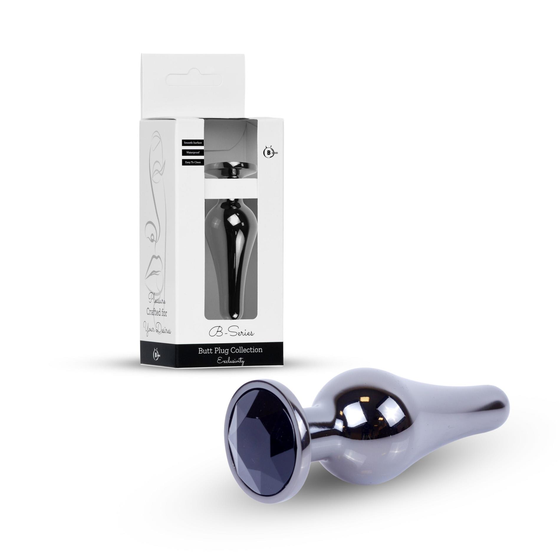 Korek analny B-Series HeavyFun Dark Silver, 9.5 cm (czarny)