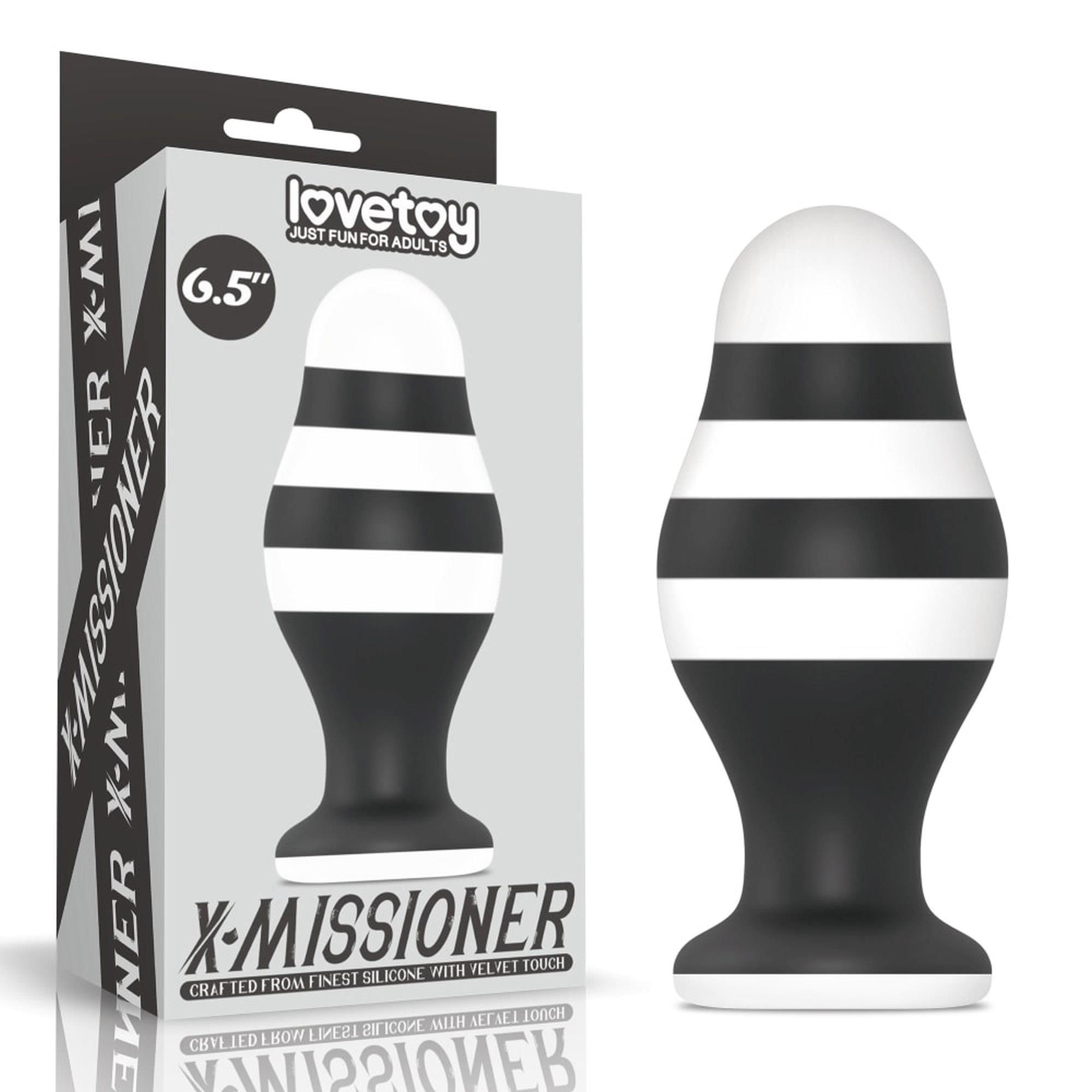 Korek analny LoveToy X-Missioner, 17 cm (czarny-biały)