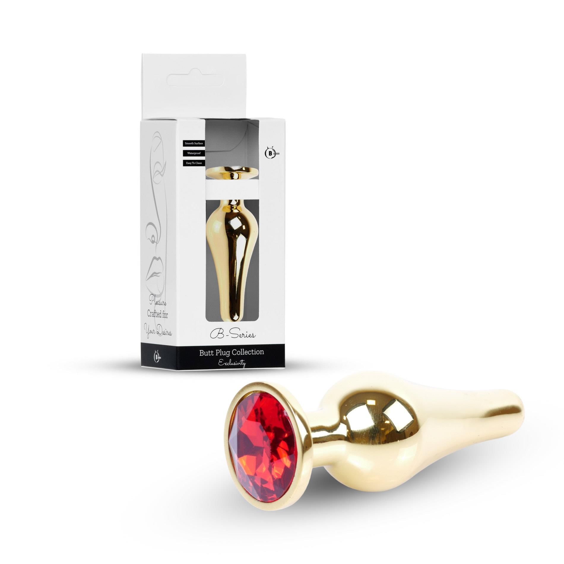 Korek analny B - seria HeavyFun Gold, 9.5 cm (czerwony)