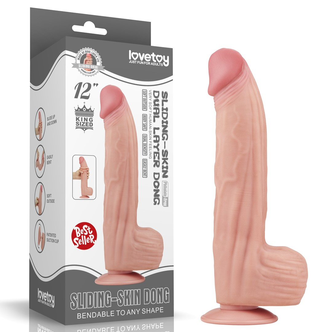 Фалоімітатор LoveToy Sliding-Skin Dual Layer Dong King Sized, 31 см (тілесний)