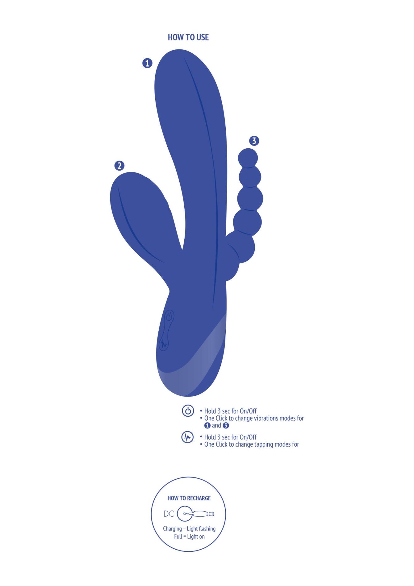 Вибратор Xocoon Triple Love, 19 см (синий)