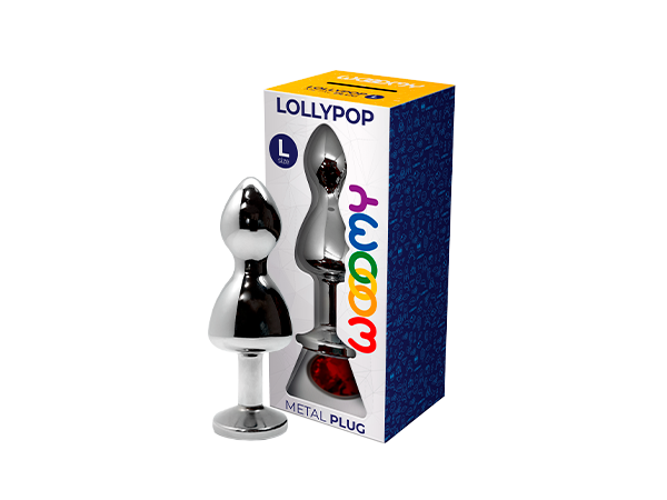 Анальна пробка з кристалом Wooomy Lollypop Double Ball Metal L, 10.5 см (червоний)