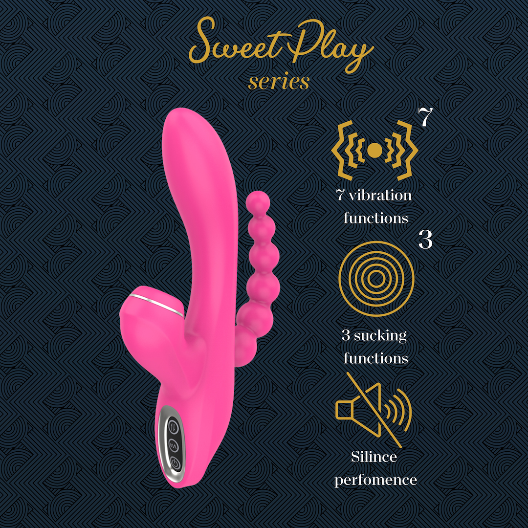 Вибратор Sweet Play Sucking Vibrator With Anal Beads A3, 20.8 см (розовый)
