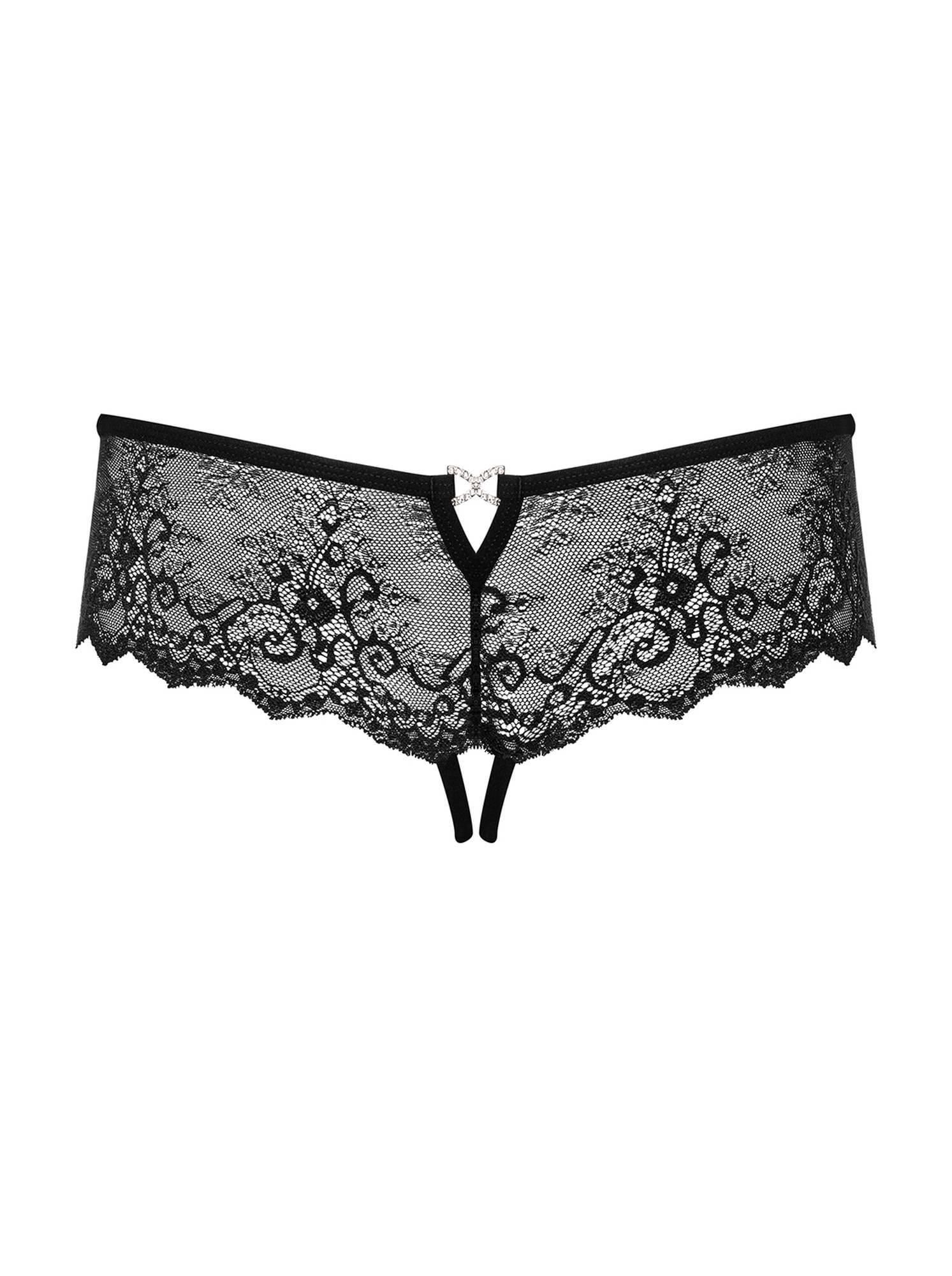 Эротические трусики Obsessive Merossa otwarte, S/M (черный)