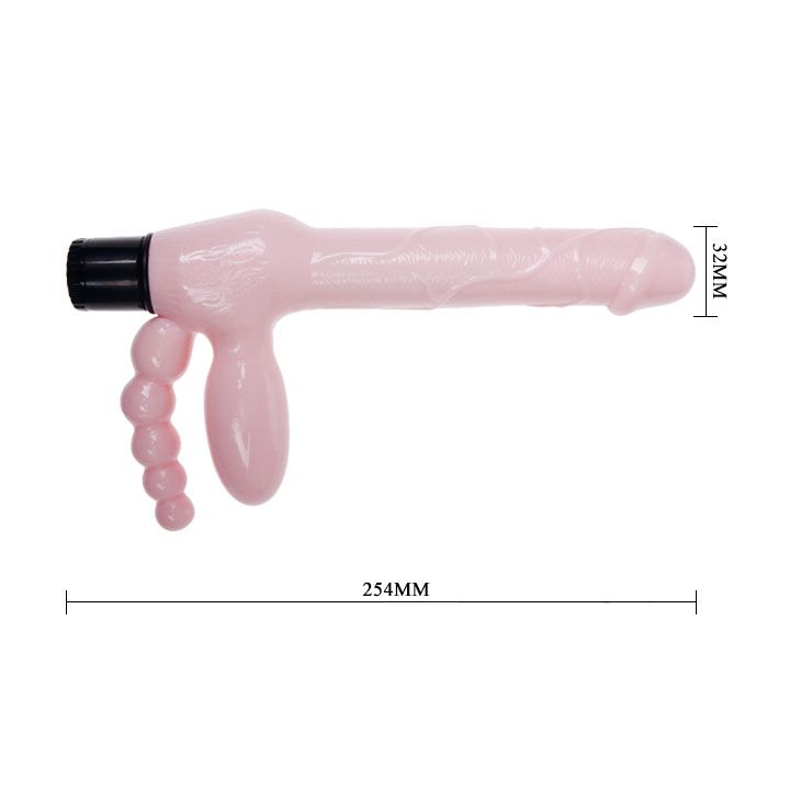 Женский страпон LyBaile Super Straples Dildo With Anal Plug, 24,8 см (телесный)