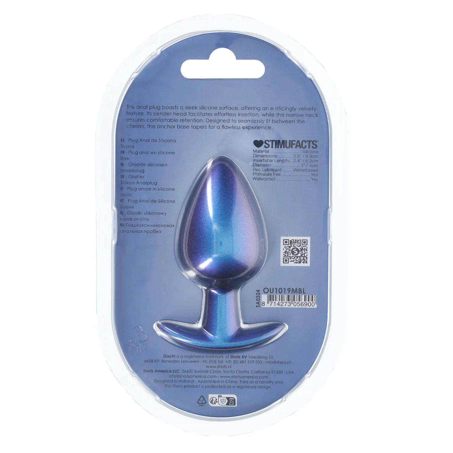 Korek analny Ouch! Smooth Anal Plug Metallic L, 8.9 cm (niebieski)