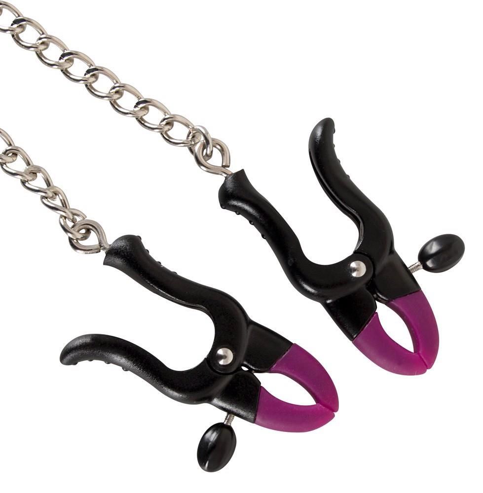 Зажимы для сосков на цепочке Bad Kitty Silicone Nipple Clamps, 52 см (серебристый)
