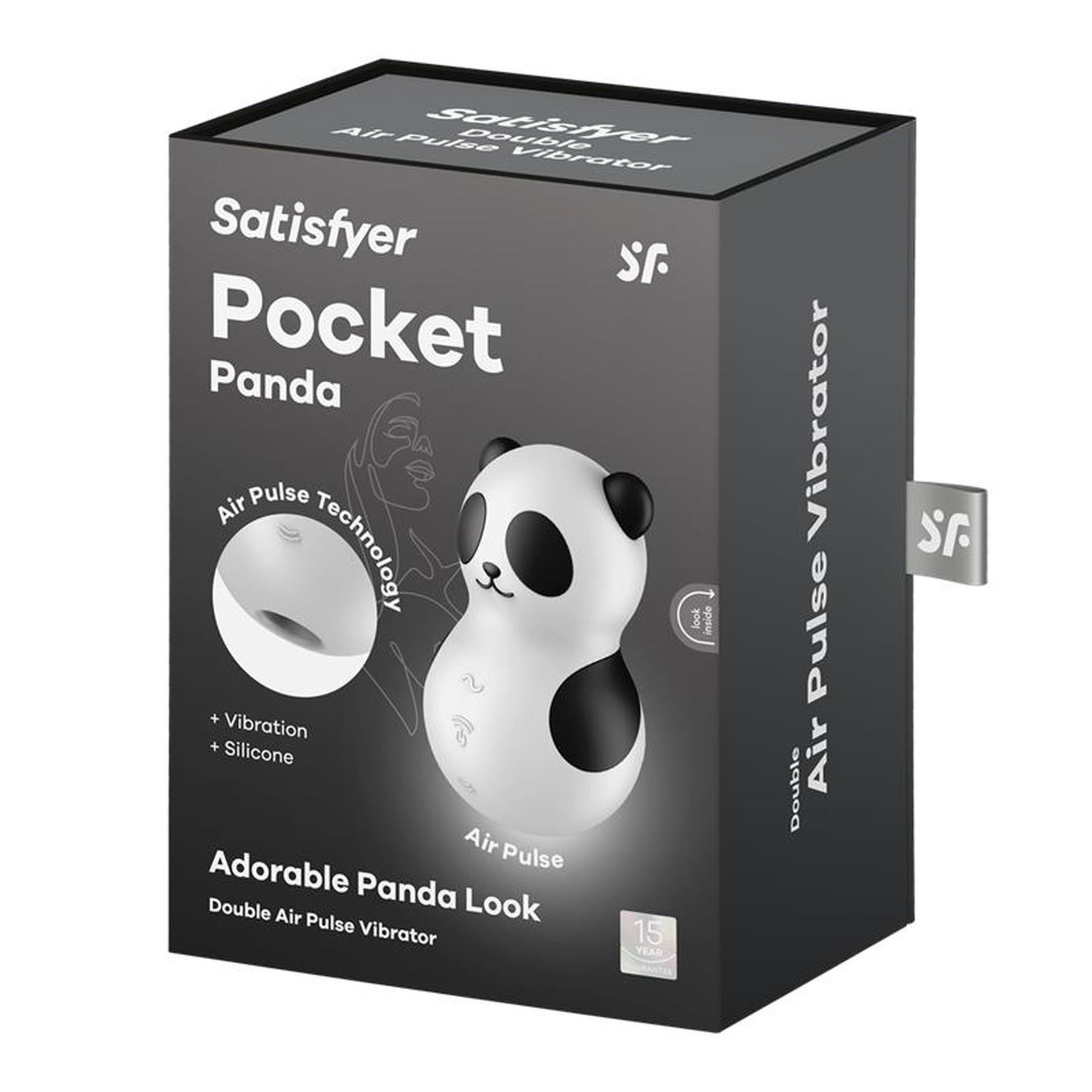 Вакуумный стимулятор клитора с вибрацией Satisfyer Pocket Panda (черный с белым)
