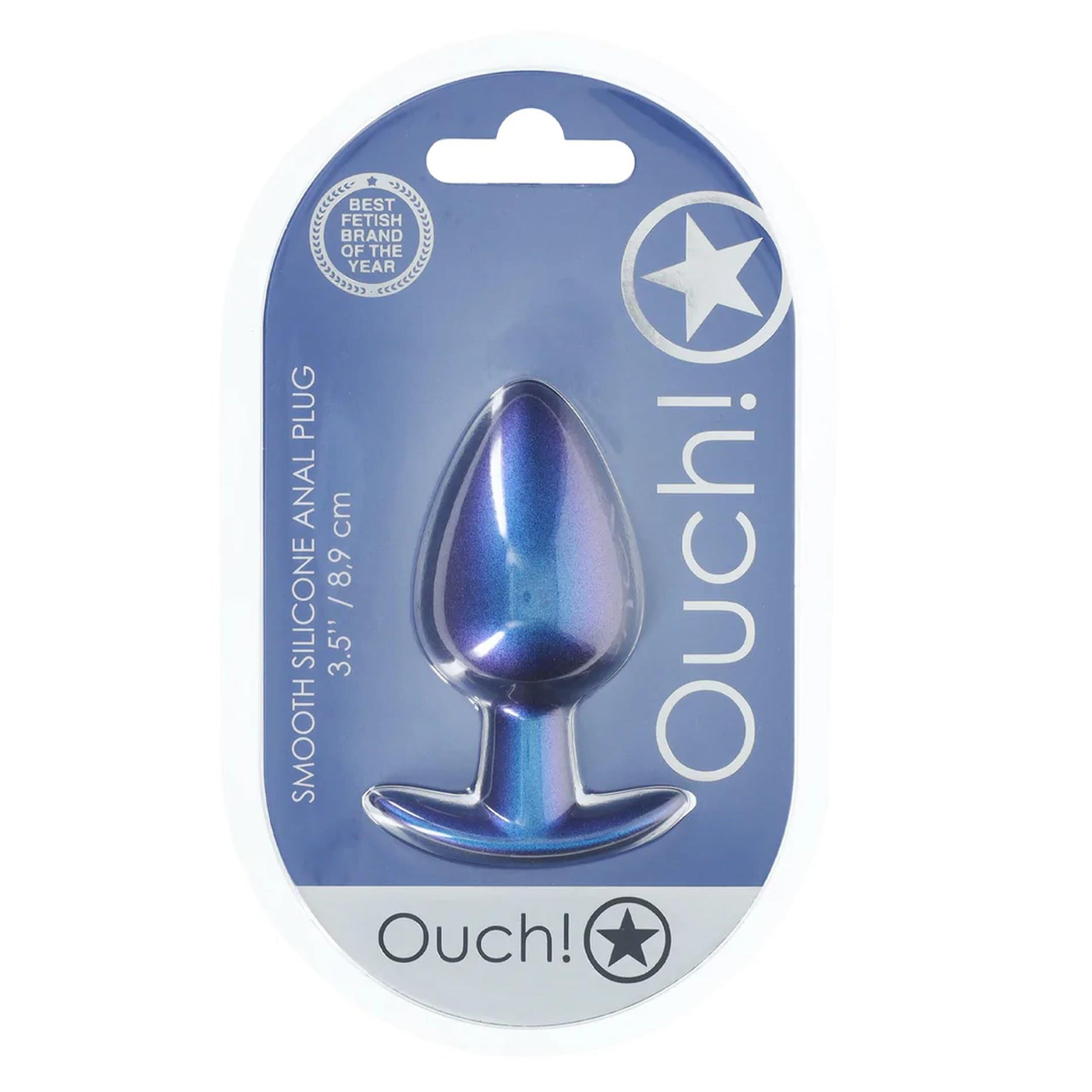 Korek analny Ouch! Smooth Anal Plug Metallic L, 8.9 cm (niebieski)