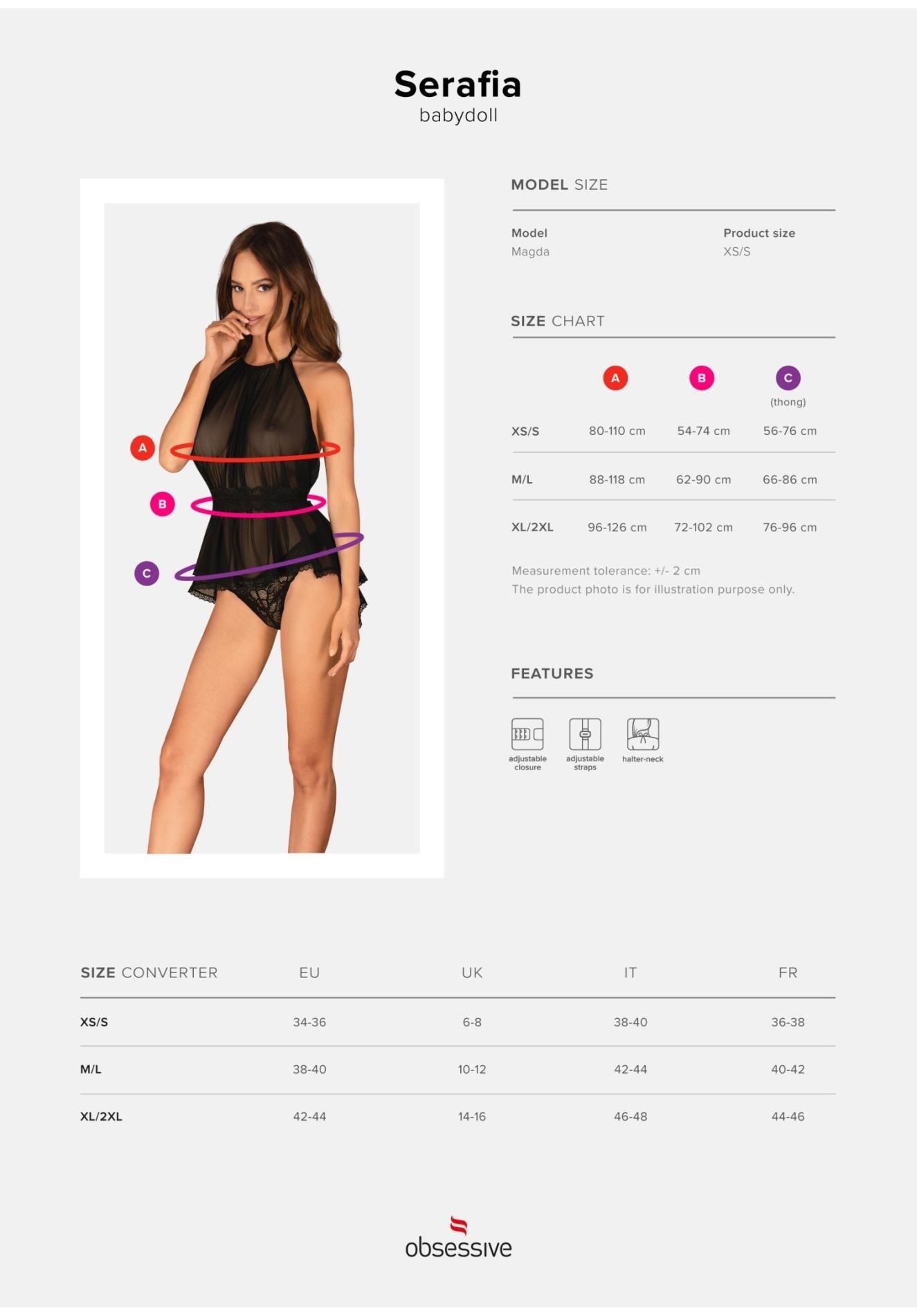 Komplet bielizny Obsessive Serafia, M/L (czarny)