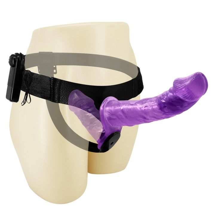 Двойной страпон с вибрацией Baile Ultra Passion Harness, 17,5 см (фиолетовый)