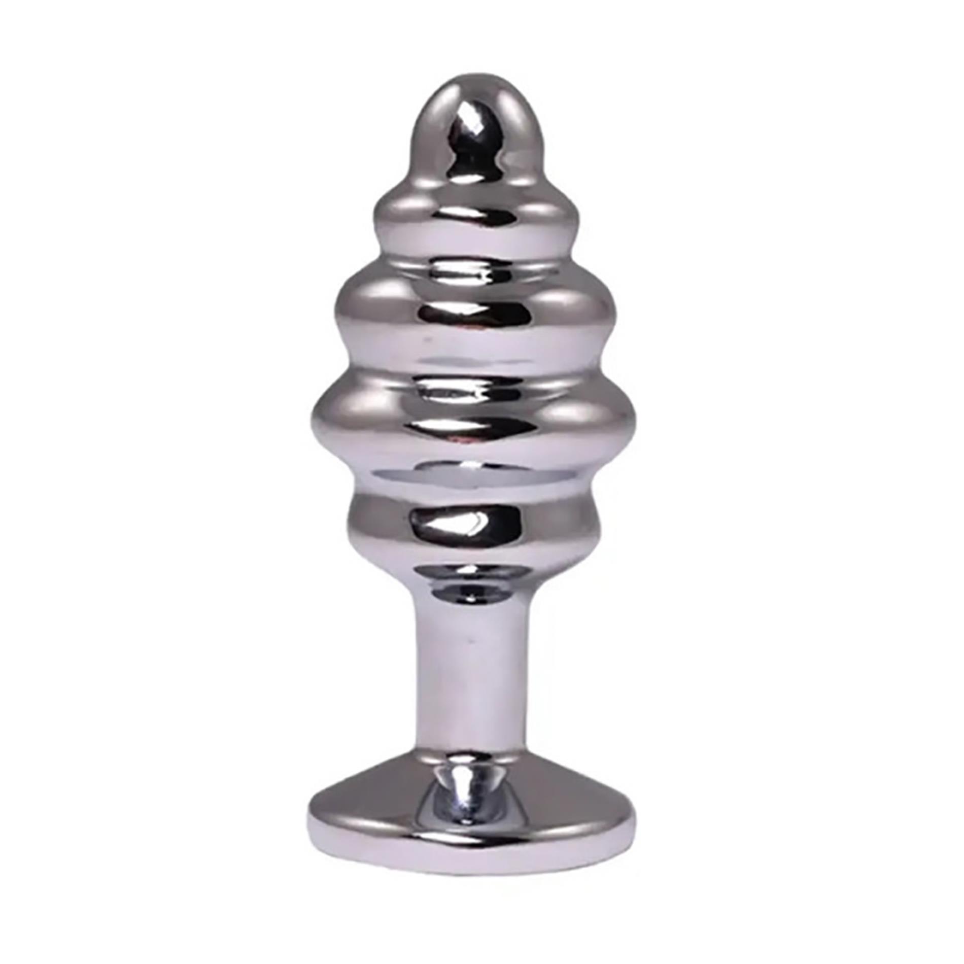 Korek analny Fantasy Silver Ribbed Butt Plug M, 8 cm (biały)