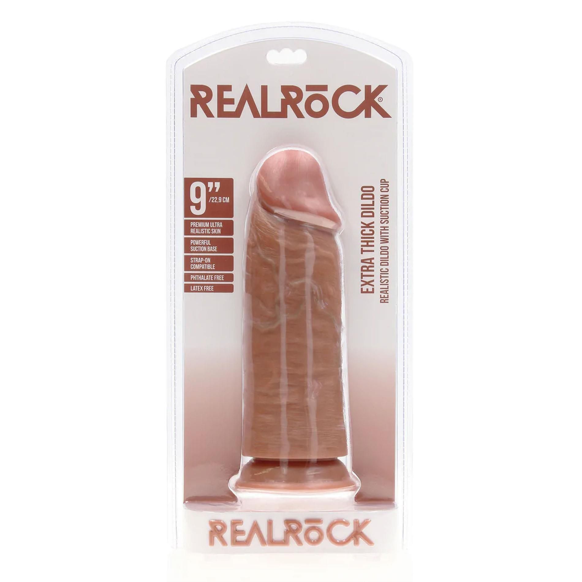 Dildo RealRock Extra Thick Straight, 23 cm (brązowy)