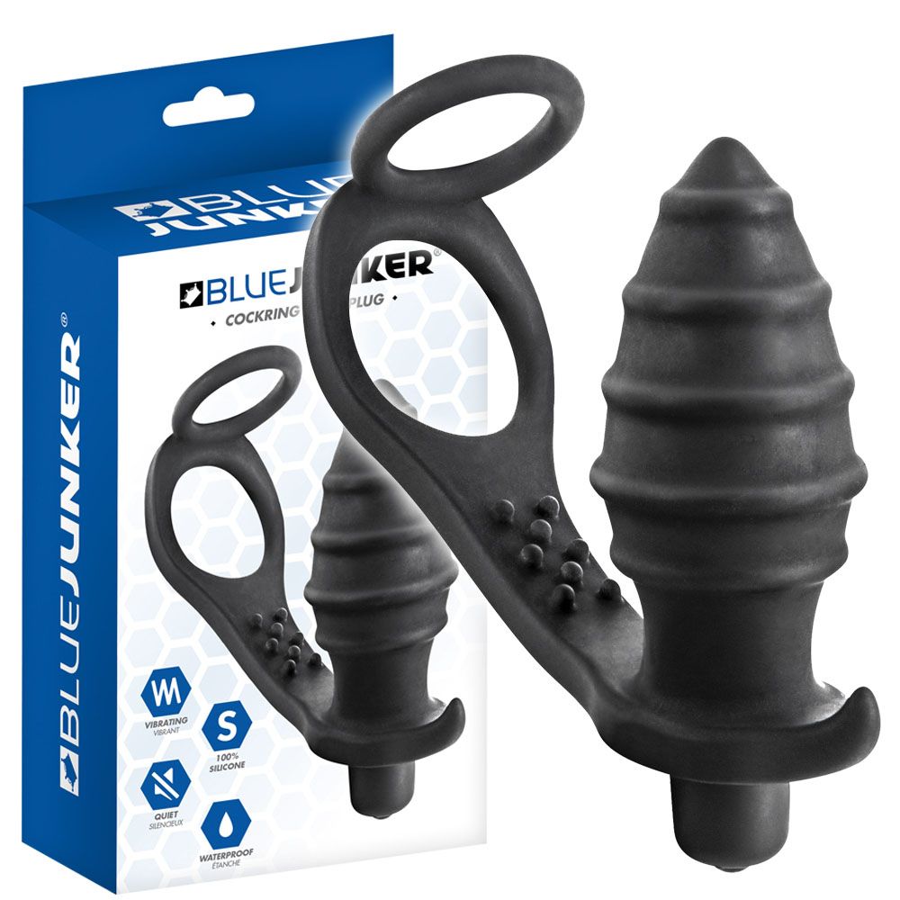 BlueJunker Cockring Anal Plug - Pierścień erekcyjny, Czarny, 16 cm