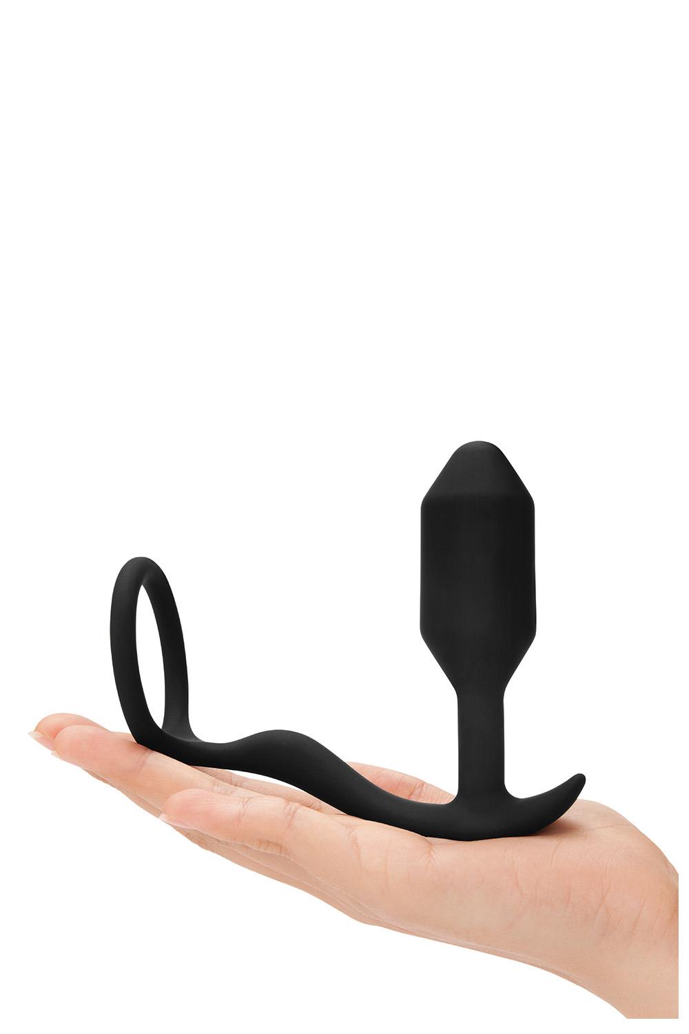 Korek analny z pierścieniem erekcyjnym B-Vibe Snug & Tug, 10.7 cm (czarny)