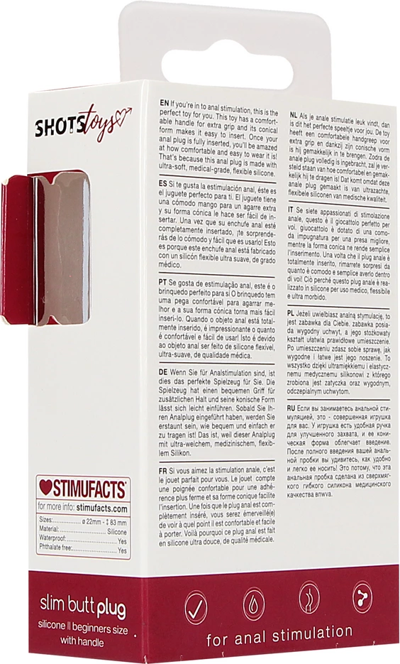 Korek analny ShotsToys Slim Butt Plug, 8.3 cm (czerwony)