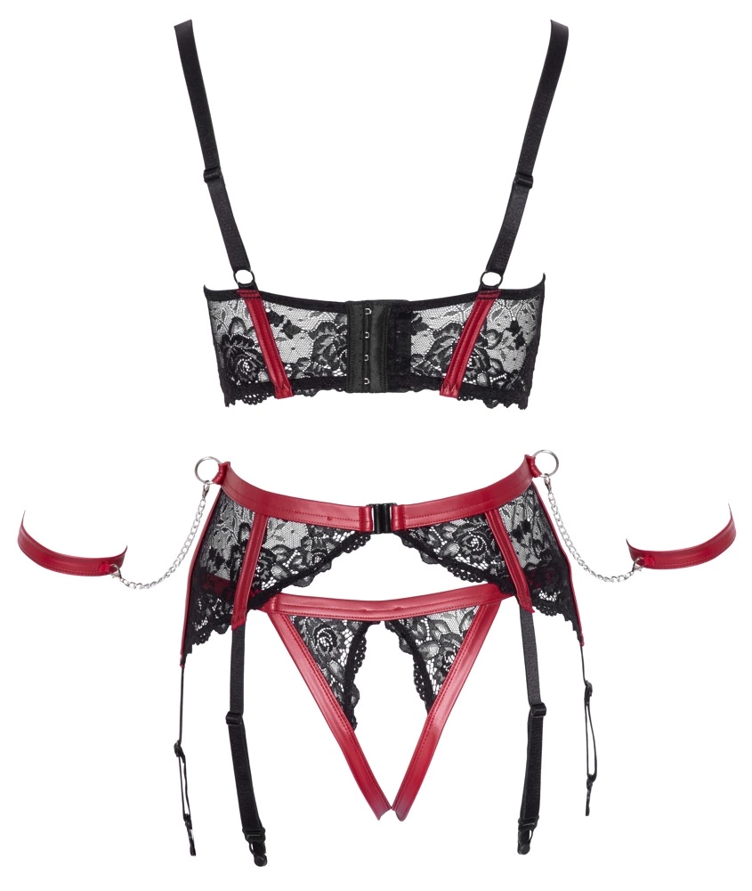 Комплект Cottelli Bondage Shelf Bra Set, XL (черный с красным)