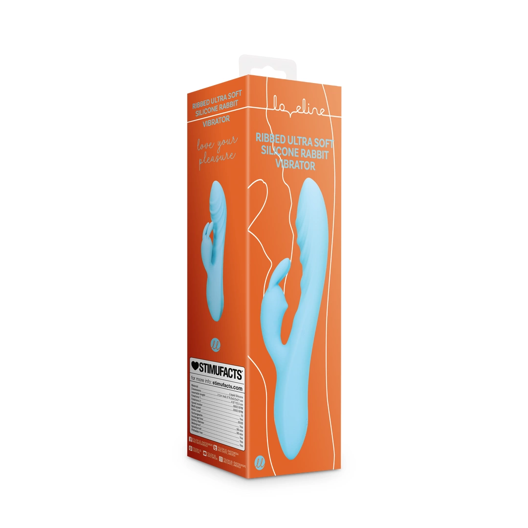 Вібратор-кролик Loveline Ribbed Ultra Soft Silicone, 21 см (блакитний)