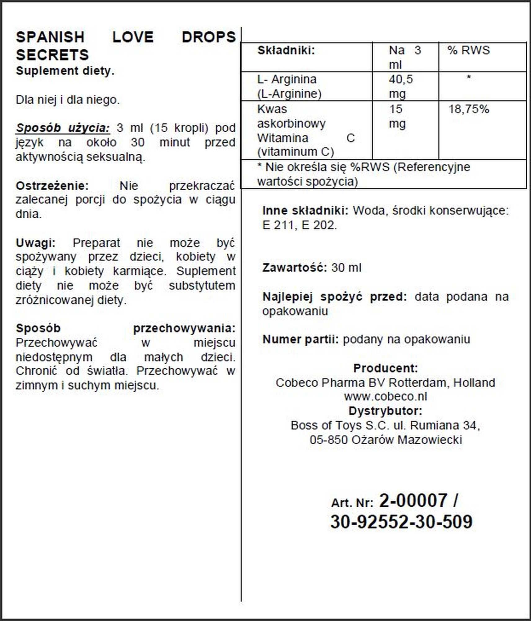 Краплі Cobeco Spanish Love Drops Secrets, 30 мл