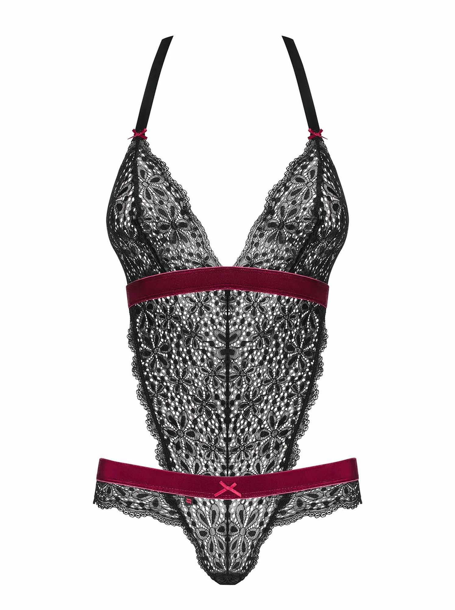 Кружевной боди Obsessive Rossita, S/M (черный)