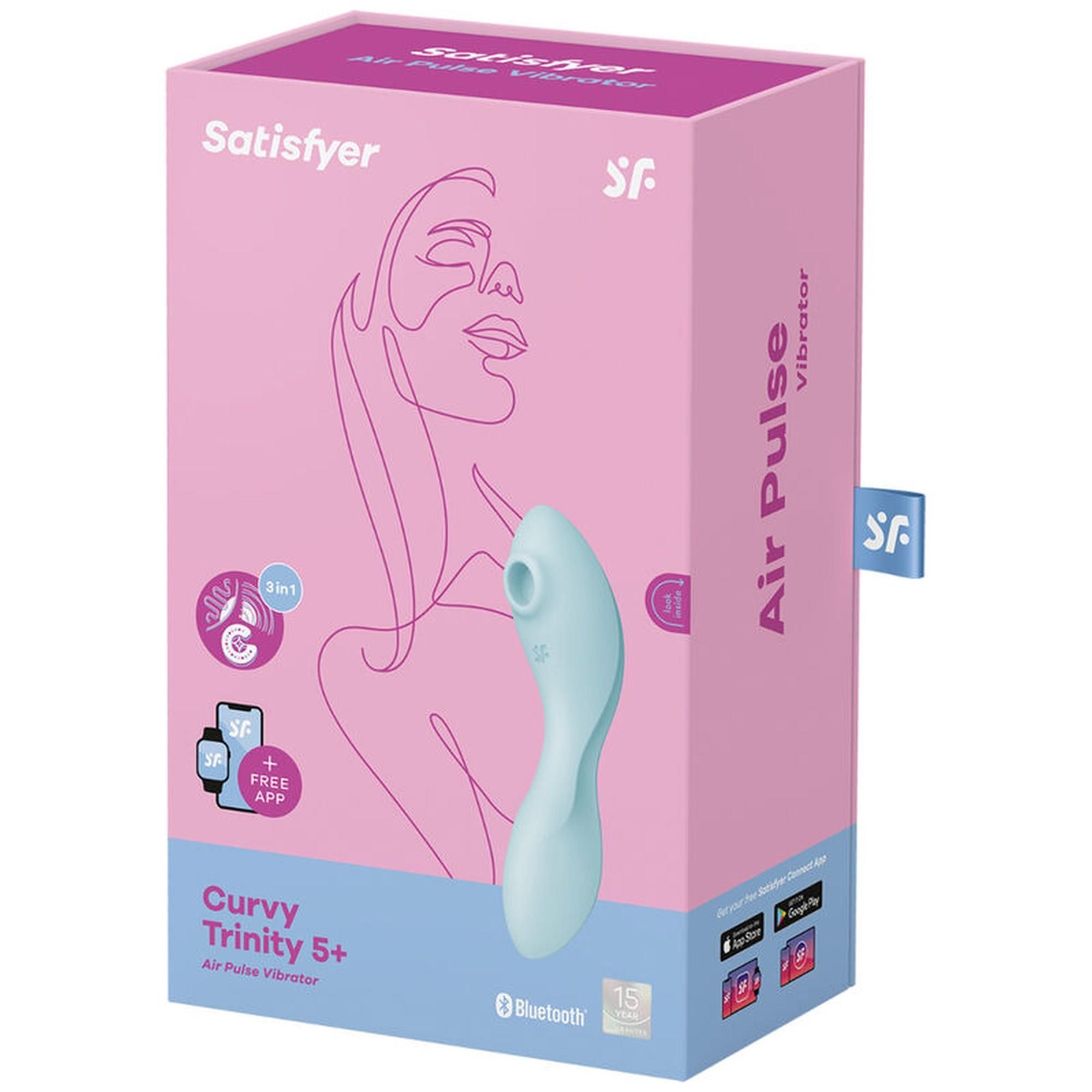Вакуумный стимулятор клитора с вибрацией Satisfyer Curvy Trinity 5+ (голубой)