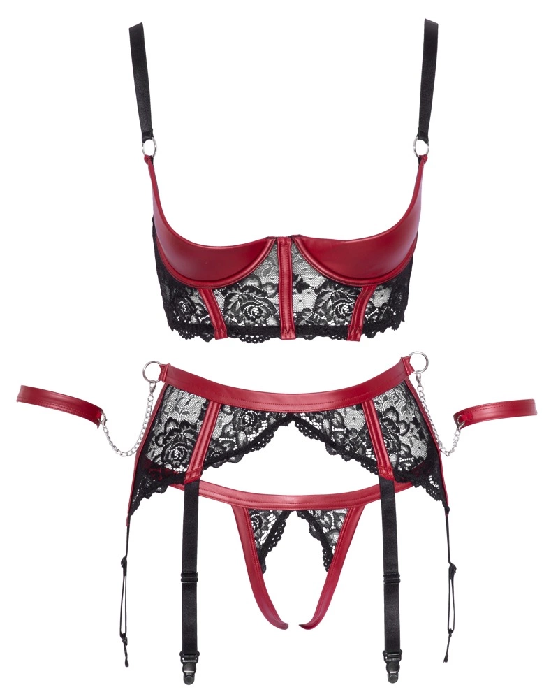 Комплект Cottelli Bondage Shelf Bra Set, XL (черный с красным)
