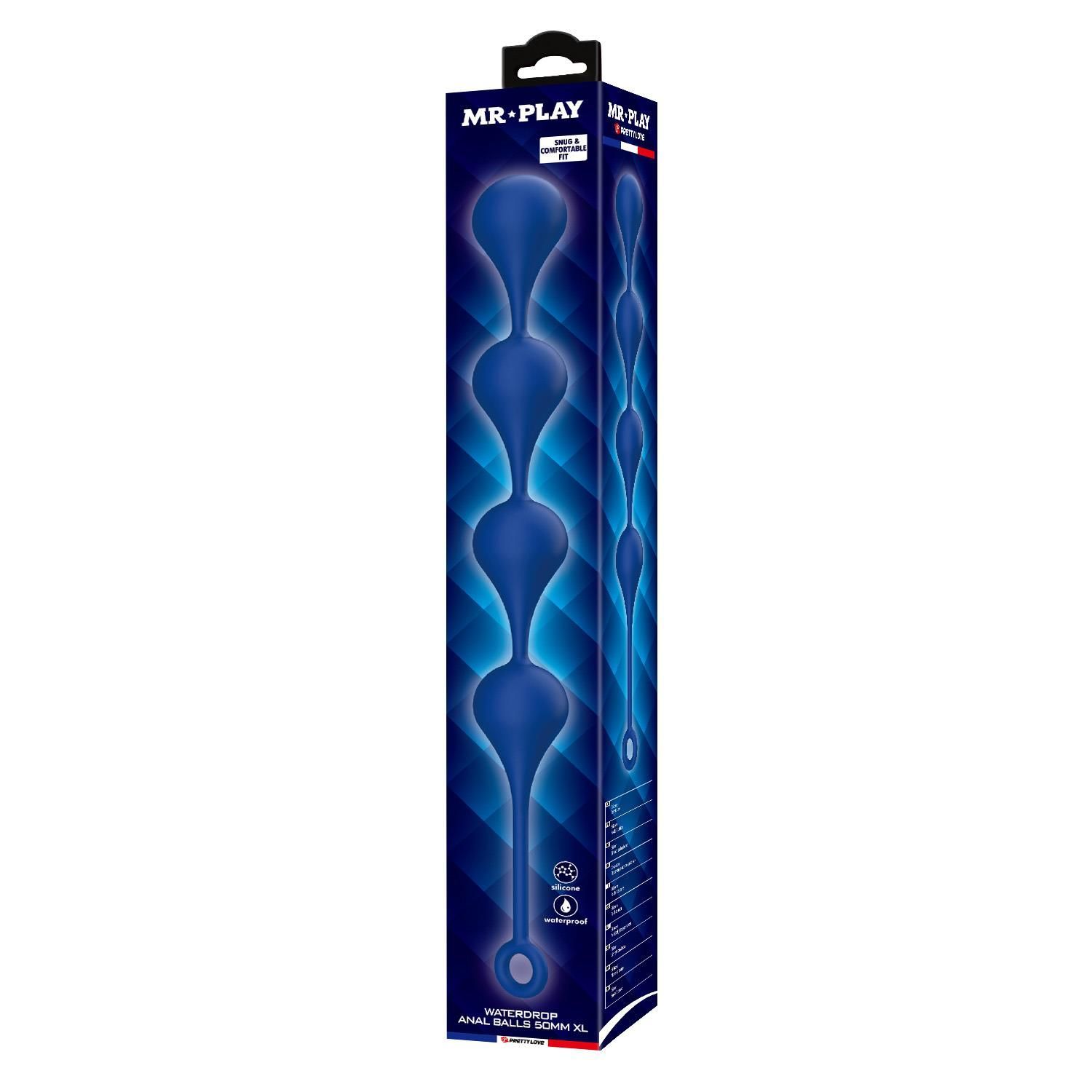 Łańcuszek analny Mr. Play Waterdrop Anal Balls XL, 52.5 cm (niebieski)