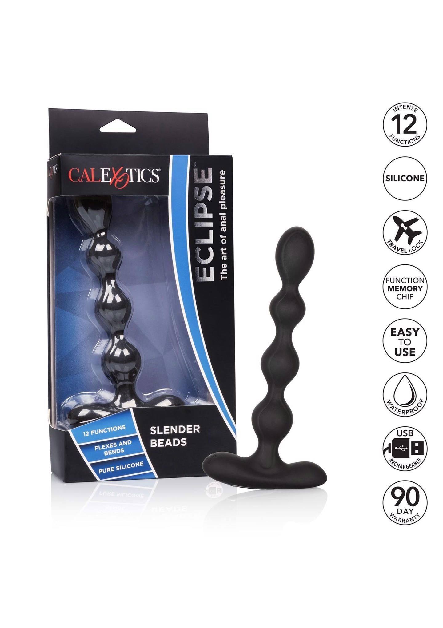 Анальные бусы с вибрацией CalExotics Eclipse Slender Beads, 17,8 см (черный)