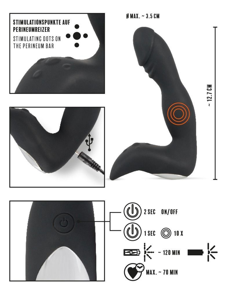 Массажер простаты Rebel Rechargeable Prostate Stimulator, 12.7 см (черный)