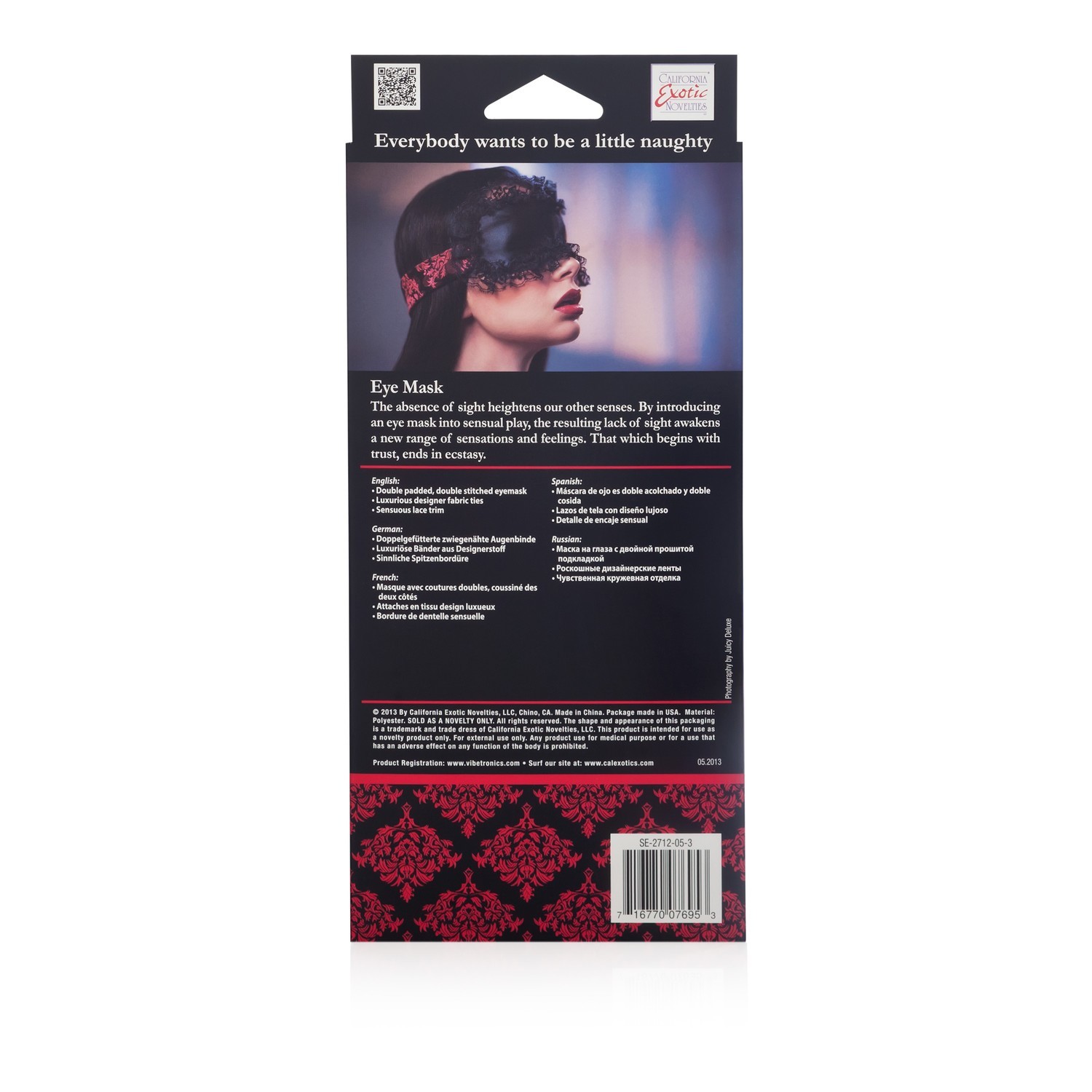 Maska na oczy Scandal Eye Mask, 127 cm (czarna z czerwoną)