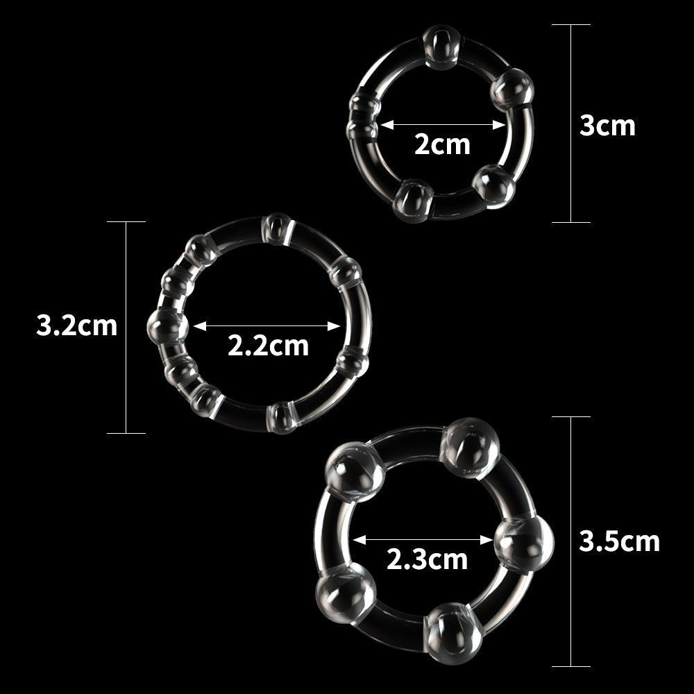 Набор эрекционных колец LoveToy Triple Beaded Ring Set, 3 шт (прозрачный)