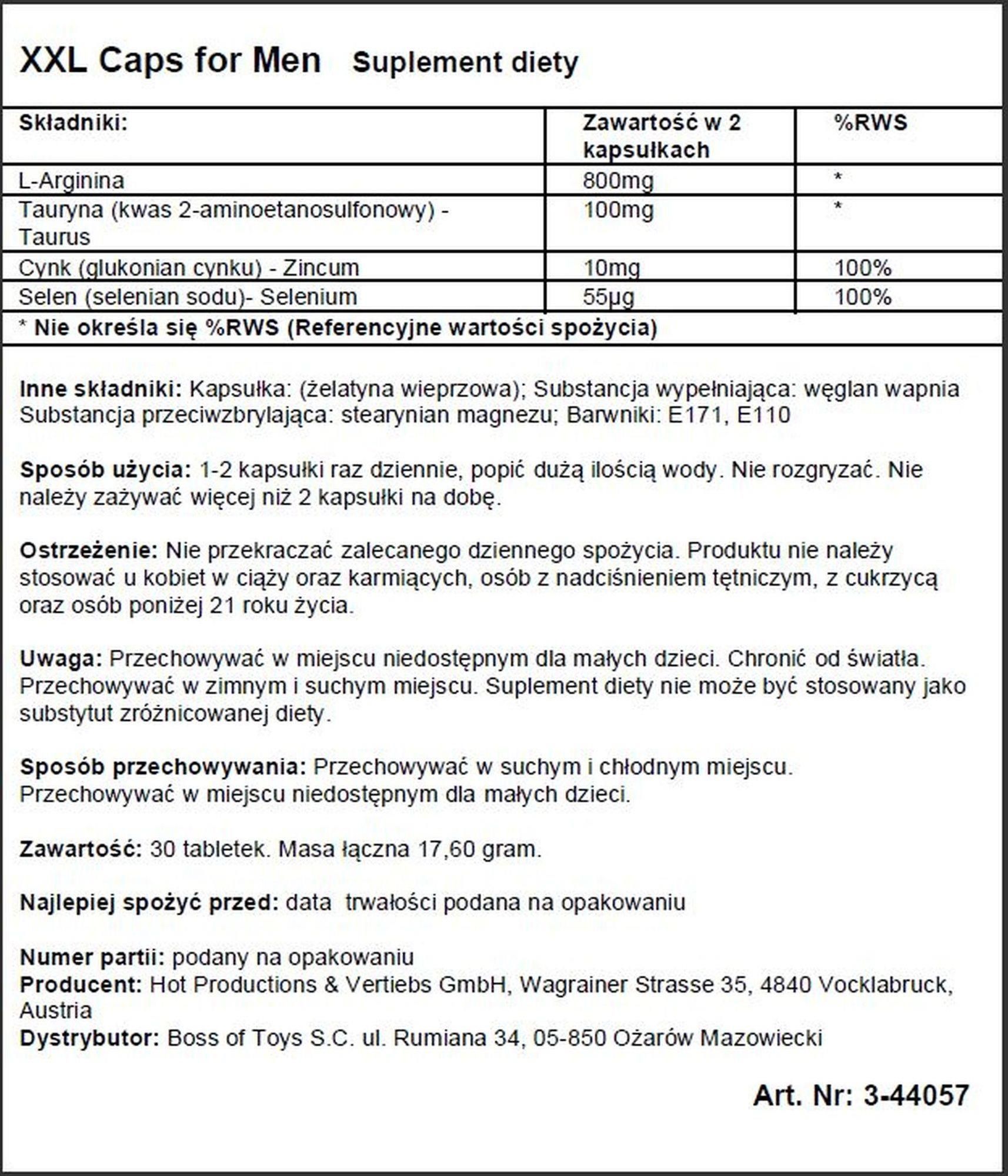 Таблетки для мужской потенции HOT XXL Caps for Men, 30 шт