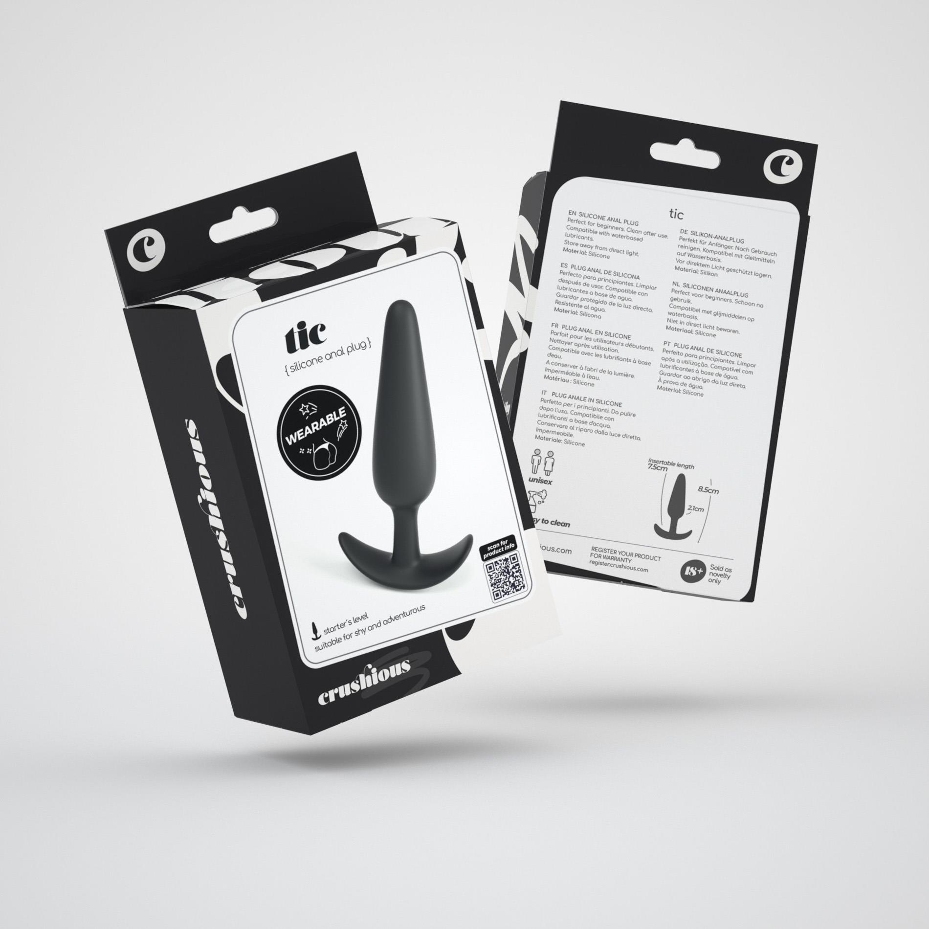 Korek analny Crushious Tic S, 8.5 cm (czarny)