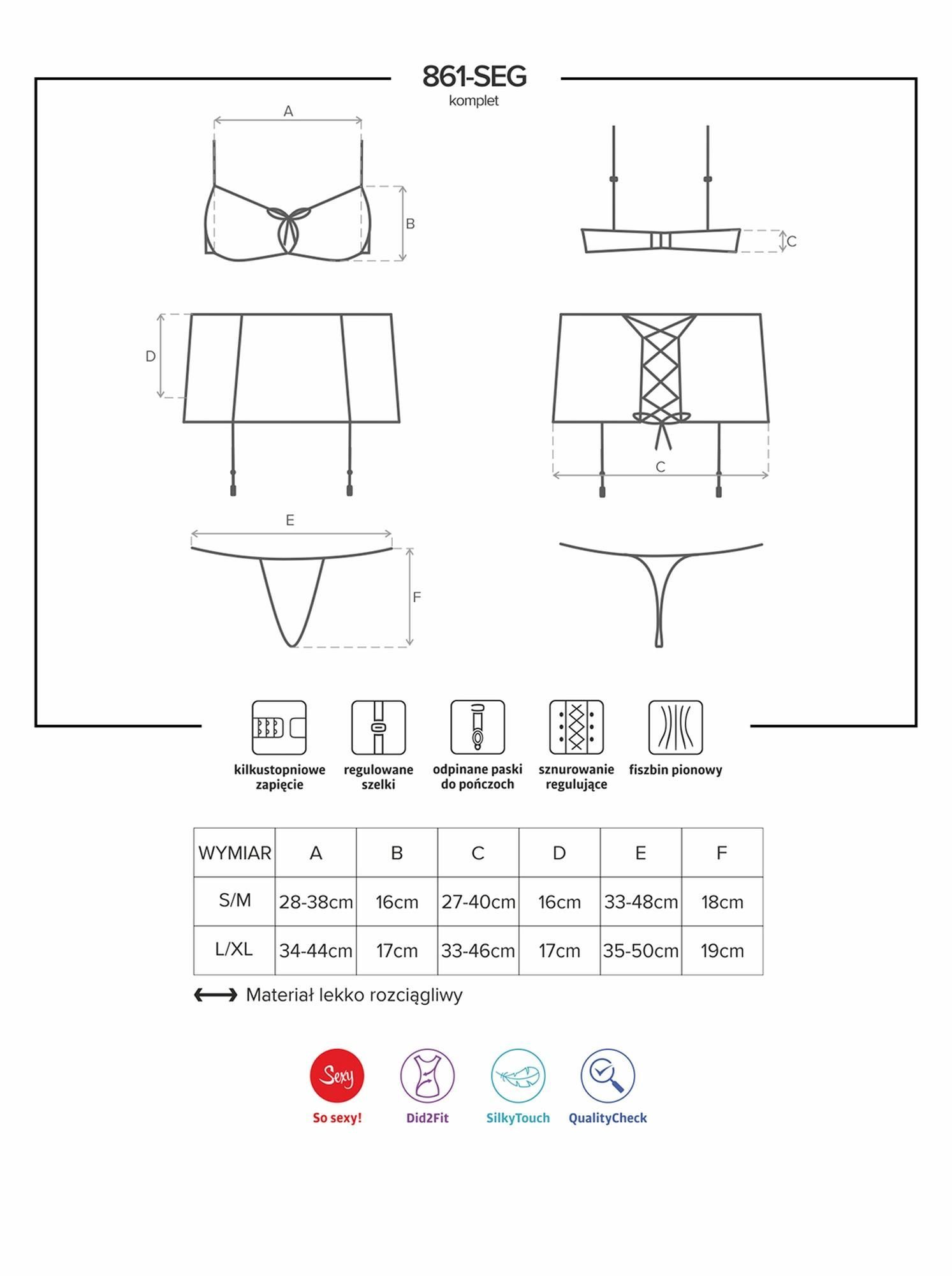 Комплект белья Obsessive 861-SEG-5 set, S/M (вишневый)